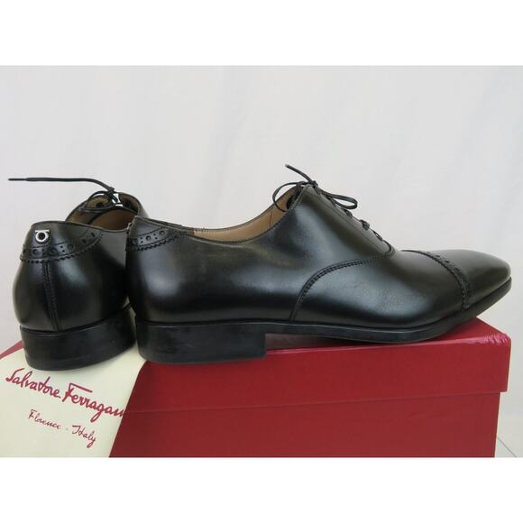 SALVATORE FERRAGAMO BOSTON BLACK BROGUE LEATHER GANCINI BIT OXFORDS 9 EE main image 9